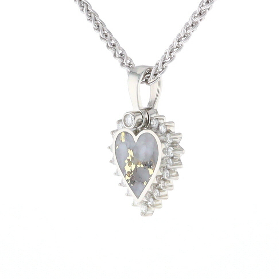 G2 Gold Quartz Pendant Heart Inlaid .21ctw Diamond Halo Design Pendant