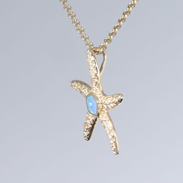 Opal Pendant Inlaid Realistic Star Fish Sea Life Design