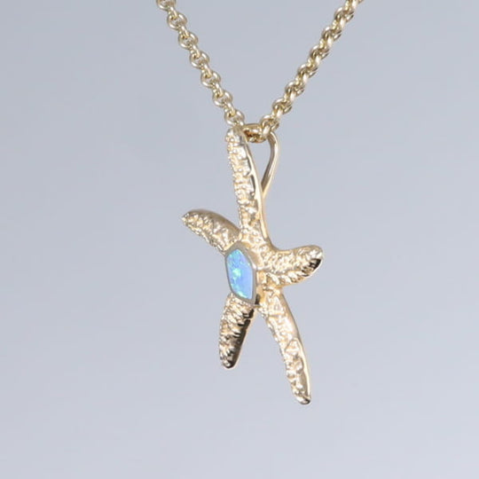 Opal Pendant Inlaid Realistic Star Fish Sea Life Design