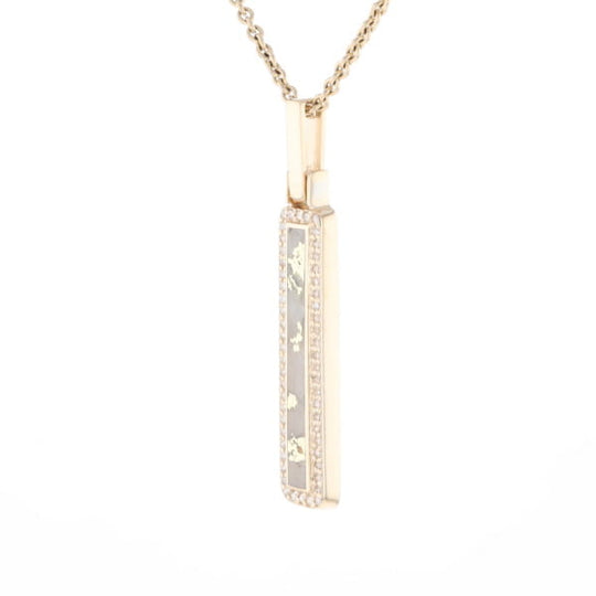 Gold Quartz Necklace, Rectangle Inlaid, .27ctw Diamond Halo Pendant