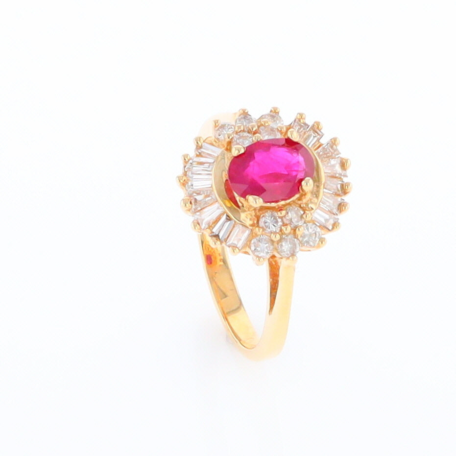 Oval Ruby Ring with Mixed Diamond Halo