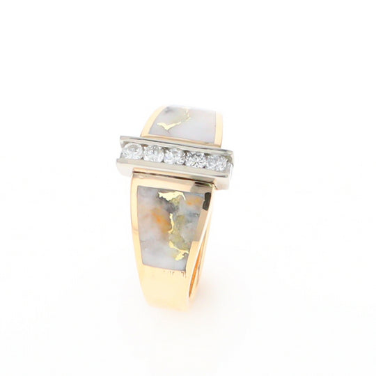 Gold Quartz Ring Double Sided Inlaid Design with .23ctw Diamonds