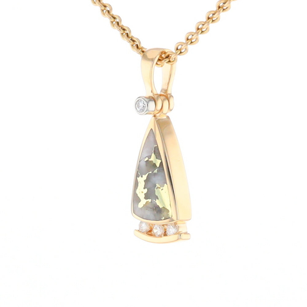 Gold Quartz Triangle Inlaid Pendant with 0.08ctw Diamonds - G2