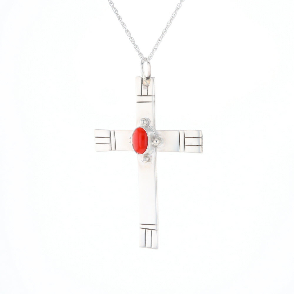 Native American Coral Cross Pendant