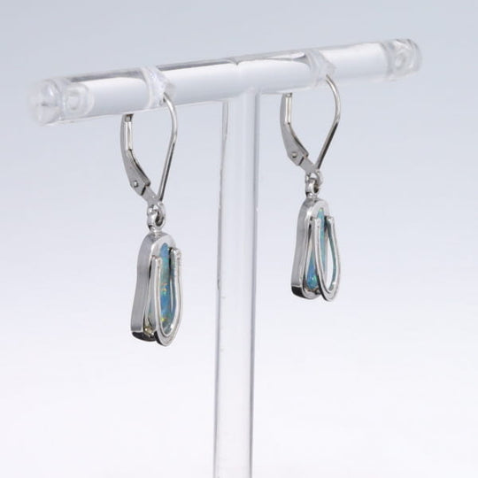 Opal Earrings Sandal Inlaid Design Lever Backs