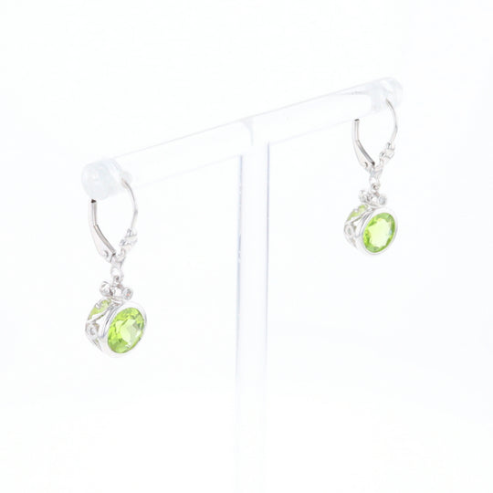 Peridot Dangle Earrings with Diamond Accents