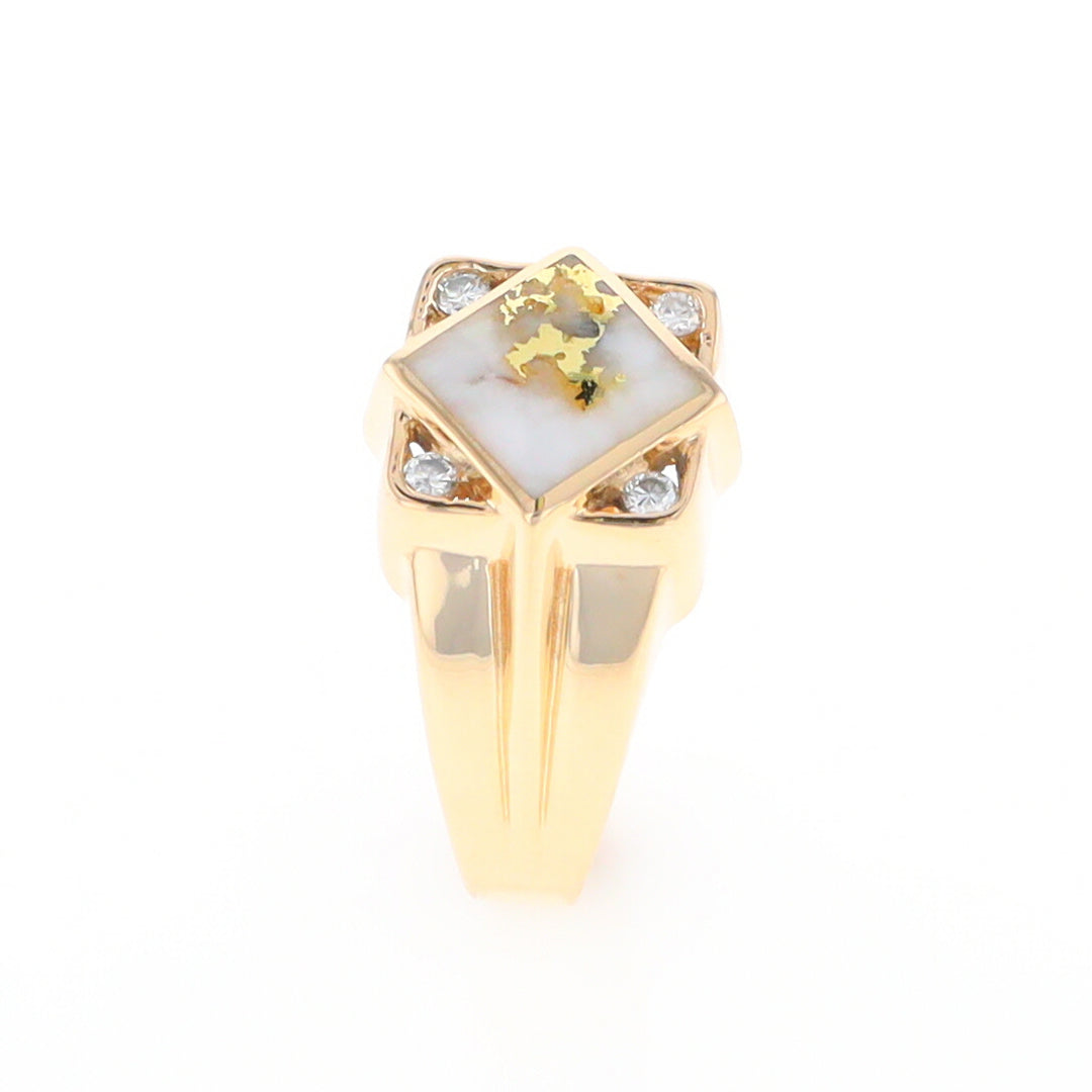 Gold Quartz Mens Ring with Diamond Accents