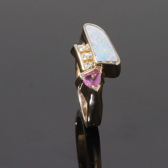 Opal Rings Geometric Inlaid with Pink Sapphire and .08ctw Diamonds