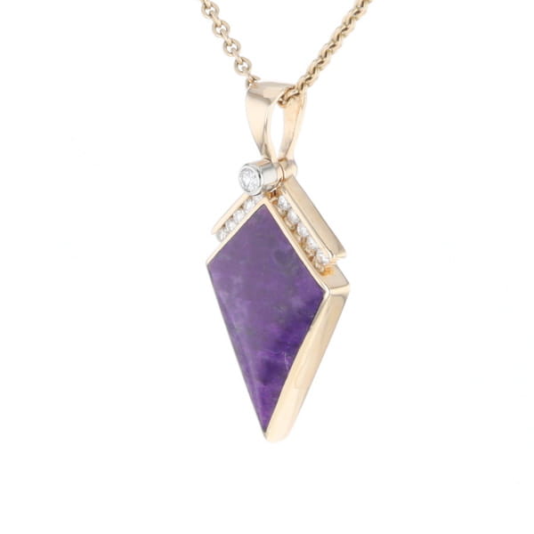 Sugilite Kite Shape Inlaid Pendant with 0.19ctw Diamonds