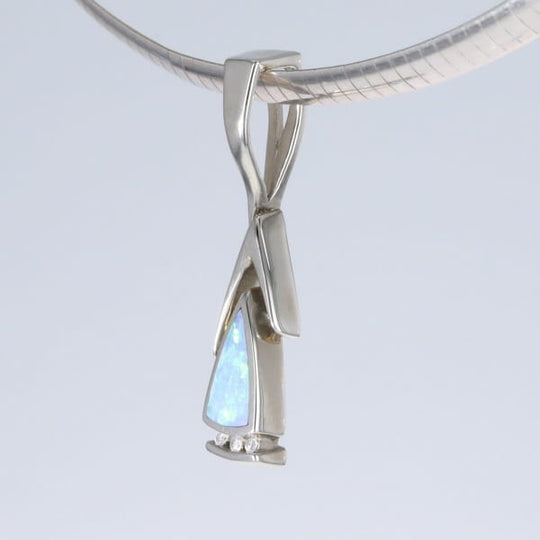 Opal Pendant Triangle Inlaid Design with .06ctw Round Diamonds