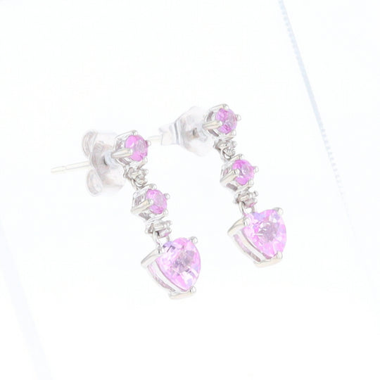 Synthetic Pink Sapphire Dangle Heart Earrings