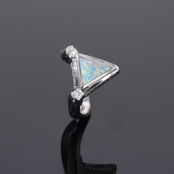 Opal Rings Triangle Inlaid Design with .31ctw Round Diamonds