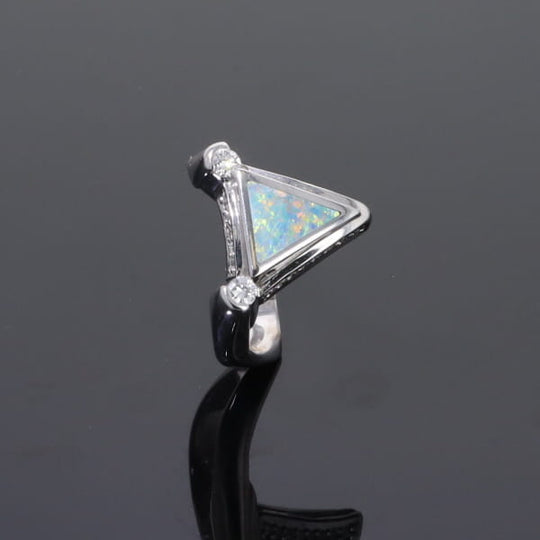Opal Rings Triangle Inlaid Design with .31ctw Round Diamonds