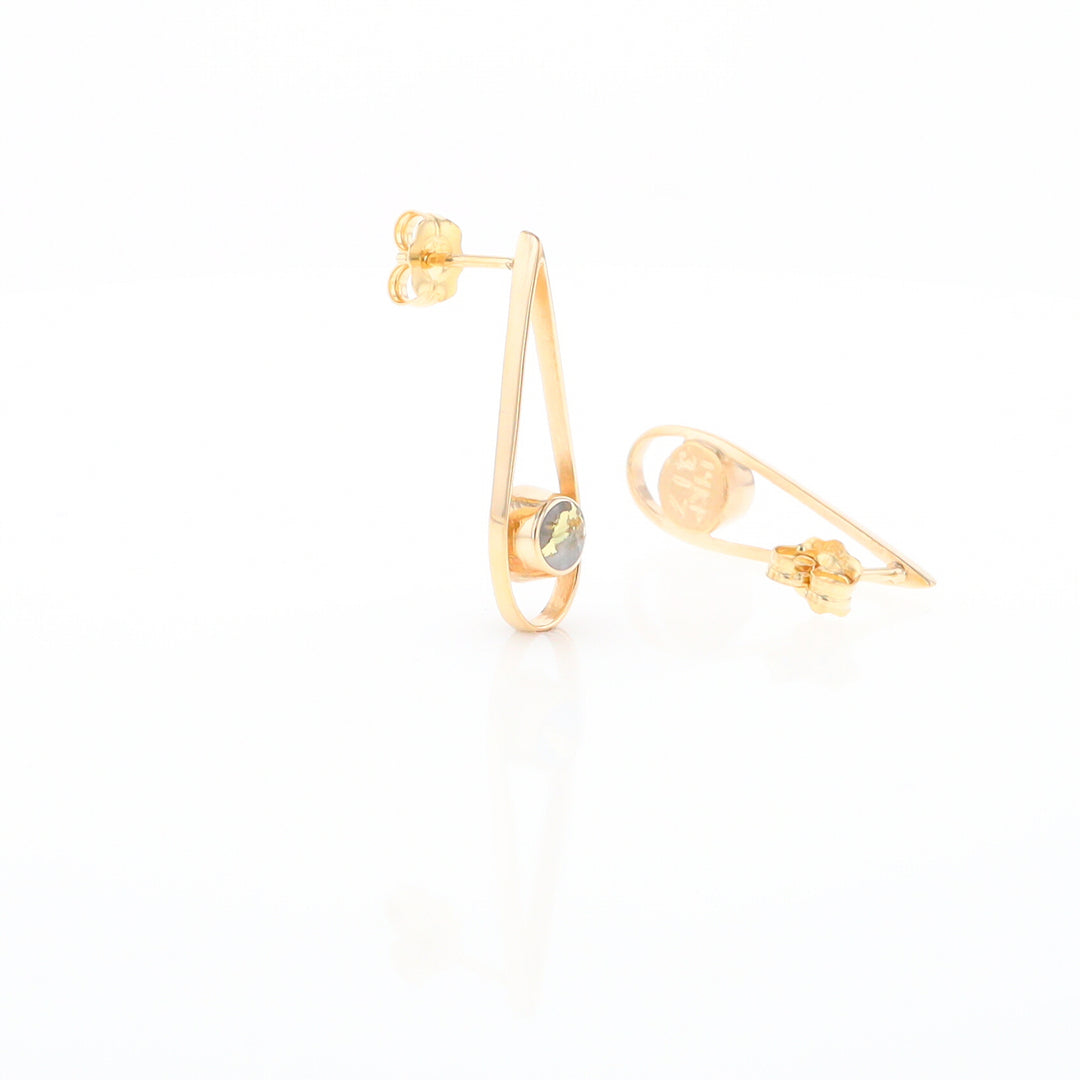 Gold Quartz Round Inlaid Teardrop Earrings - G2