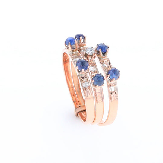 Vintage Sapphire and Diamond Stacked Trio Ring