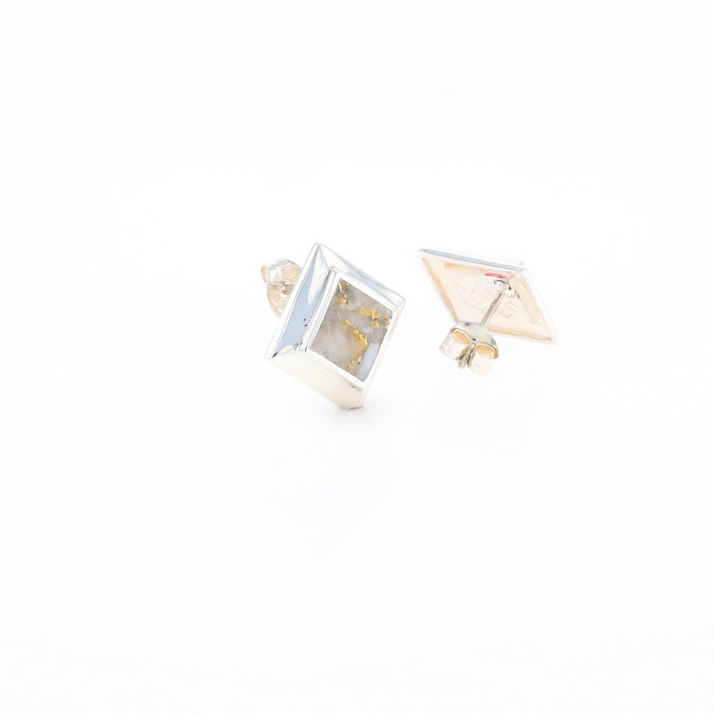 Sterling Silver Gold Quartz Inlaid Square Stud Earrings - G3