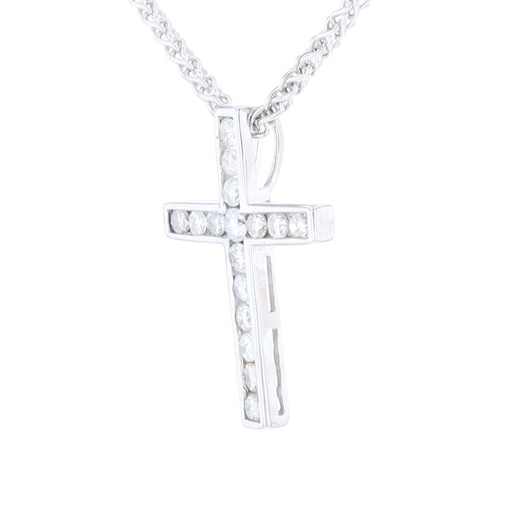 Channel Set Diamond Cross Pendant