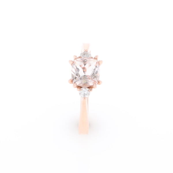 Morganite 1ct Cushion Cut  and Diamond Three Stone Engagement Ring