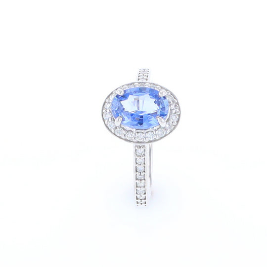 Oval Ceylon Sapphire with Diamond Halo Ring