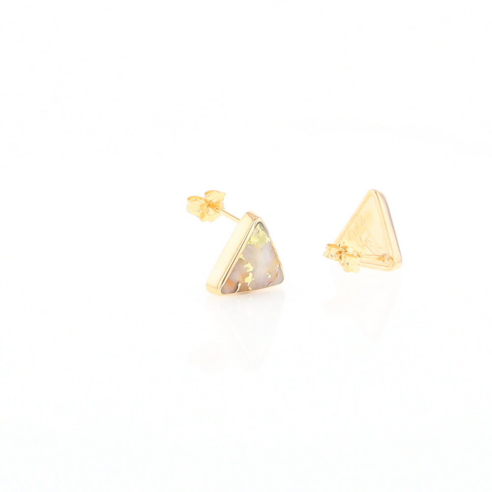 Gold Quartz Earrings Triangle Inlaid Studs - G2