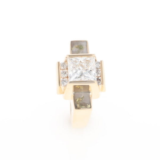 Princess Cut Diamond Gold Quartz 2-Square Inlaid Ring
