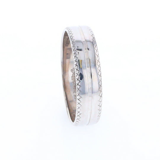 White Gold Cross Hatch Design Wedding Band