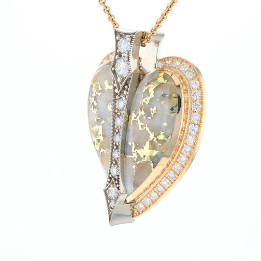 Gold Quartz Necklace Cupid's Revenge 2.24ctw Diamonds Heart Pendant (G1)