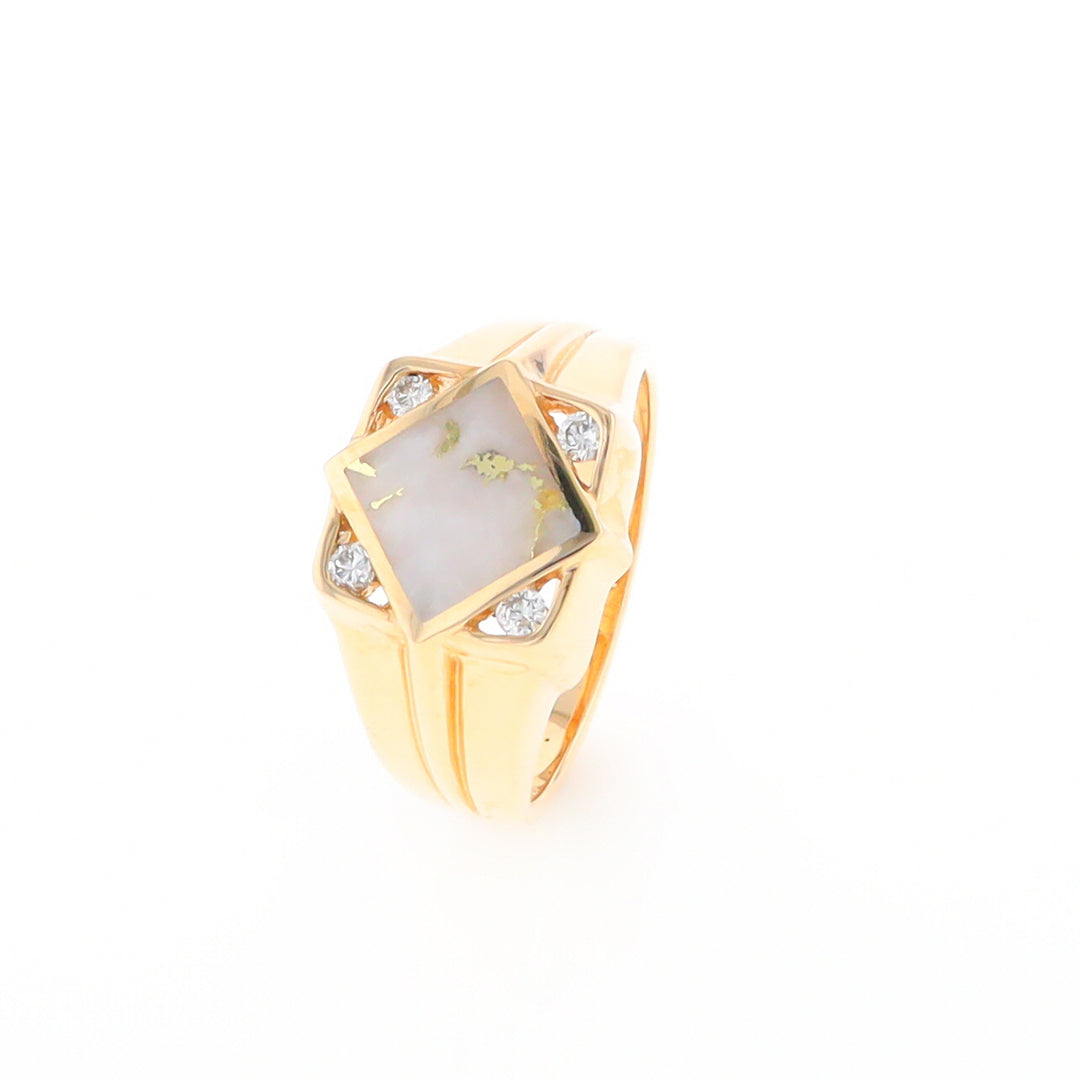 Gold Quartz Mens Ring with Diamond Accents