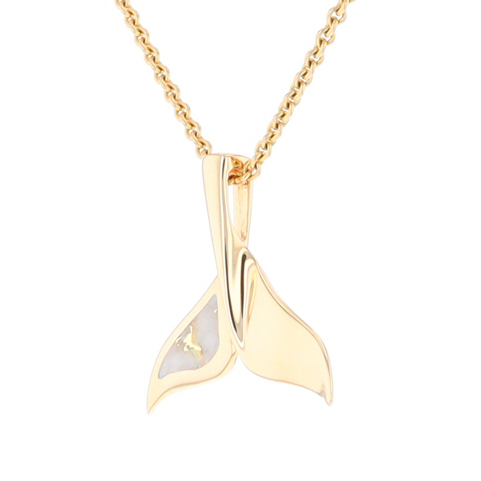 Whale Tail Necklaces Single Sided Gold Quartz Inlaid Sea life Pendant