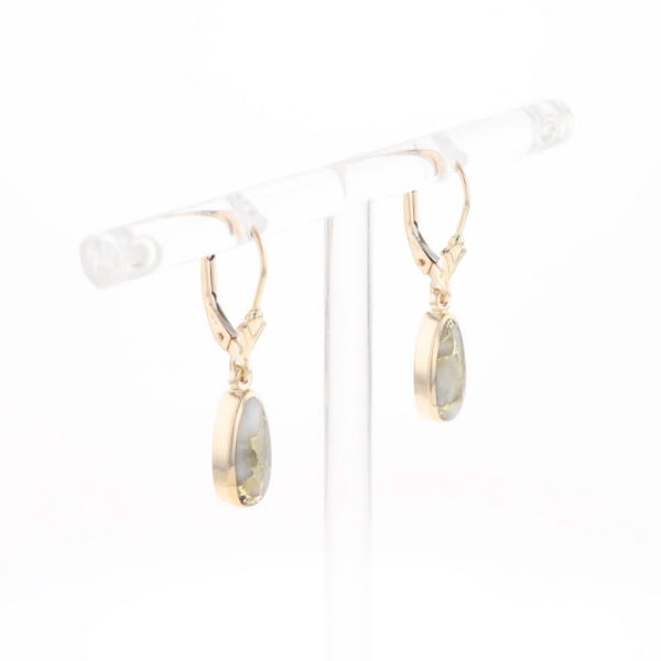 Gold Quartz Earrings Tear Drop Inlaid Lever Backs