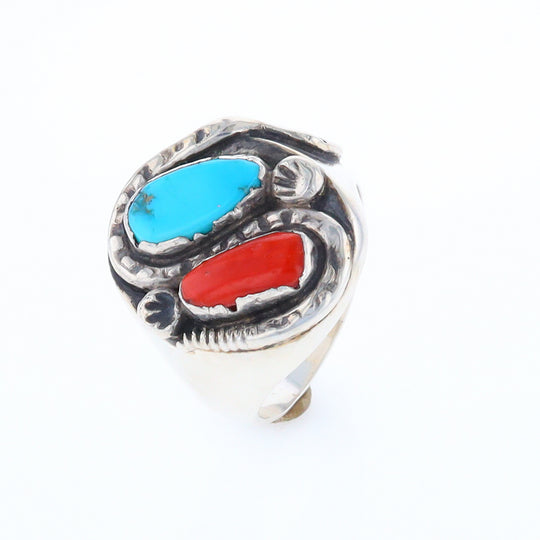 Coral and Turquoise Native Snake Ring