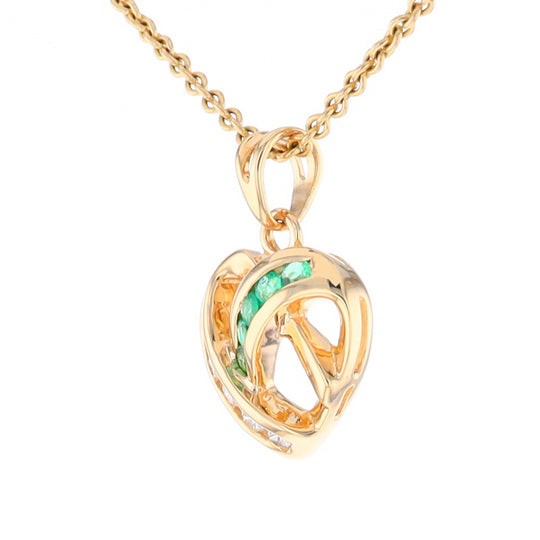 Open Criss-Cross Heart Emerald and Diamond Pendant