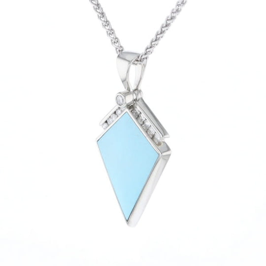 Sleeping Beauty Turquoise Kite Shaped Inlaid Pendant with 0.19ctw Diamonds