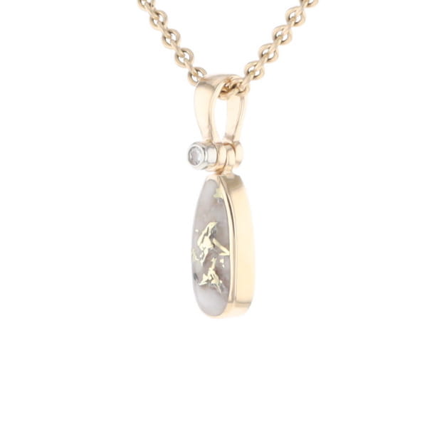 Gold Quartz Necklace Pear Shape Inlaid Pendant with .02ct Diamond