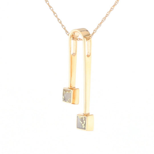 Gold Quartz 2 Square Curved Bar Pendant