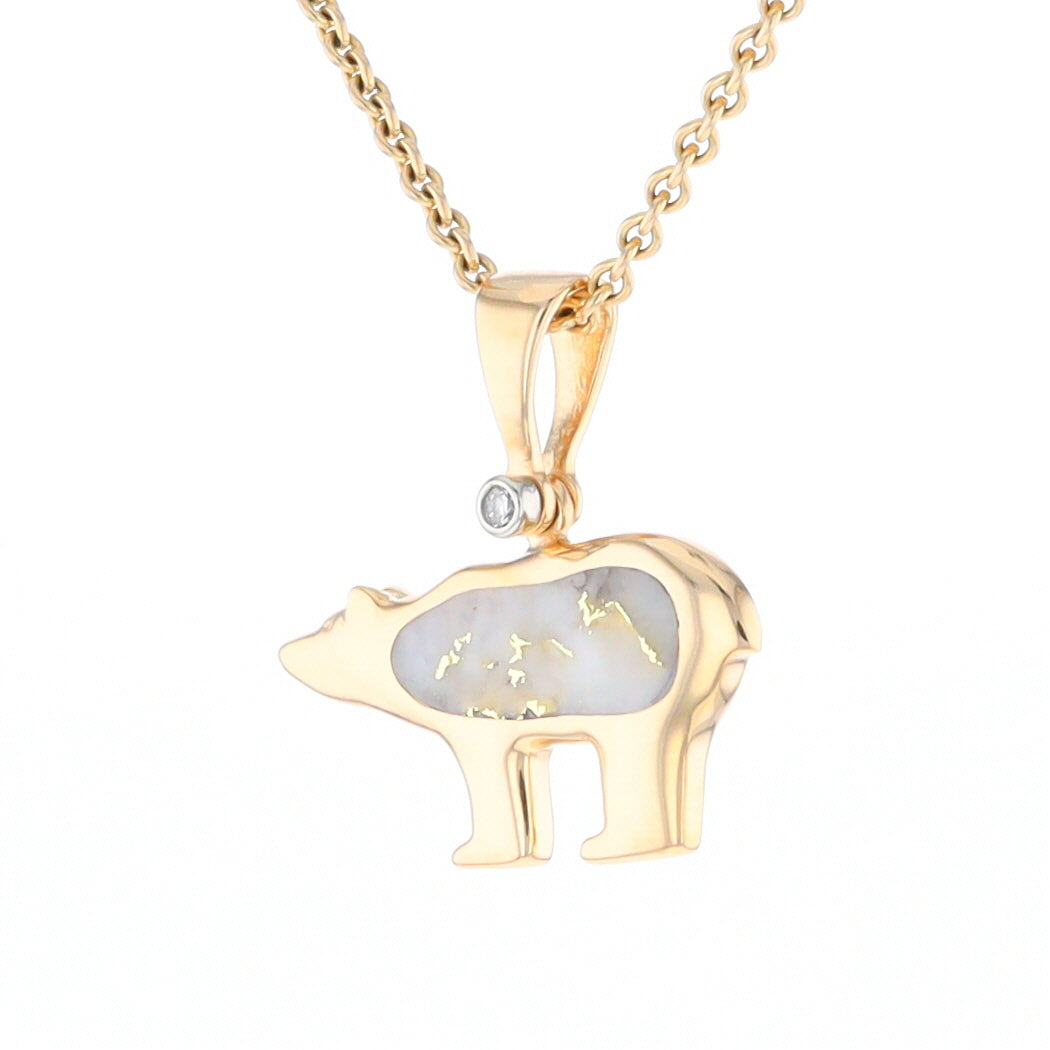 Gold Quartz Inlaid Polar Bear Pendant