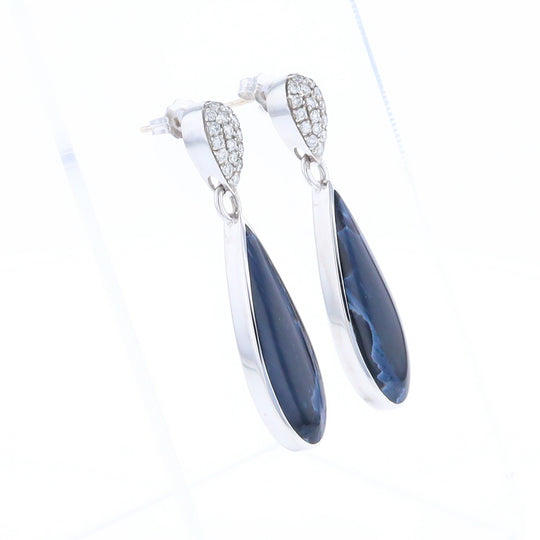 Natural Pietersite Inlaid Teardrop 0.22ctw Diamond Earrings