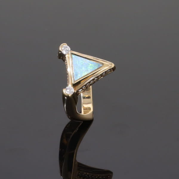 Opal Rings Triangle Inlaid Design with .31ctw Round Diamonds