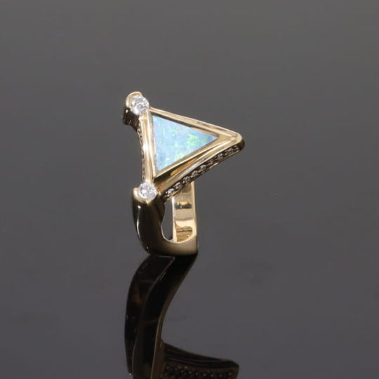 Opal Rings Triangle Inlaid Design with .31ctw Round Diamonds