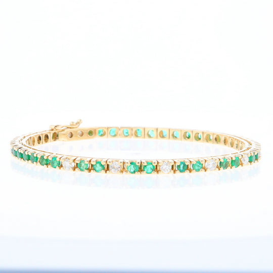 14Kt Yellow Gold Emeralds & Diamond Accent Tennis Bracelet