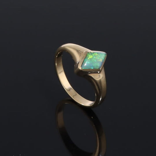 Ethiopian Opal Rings Diamond Shape Inlaid Design