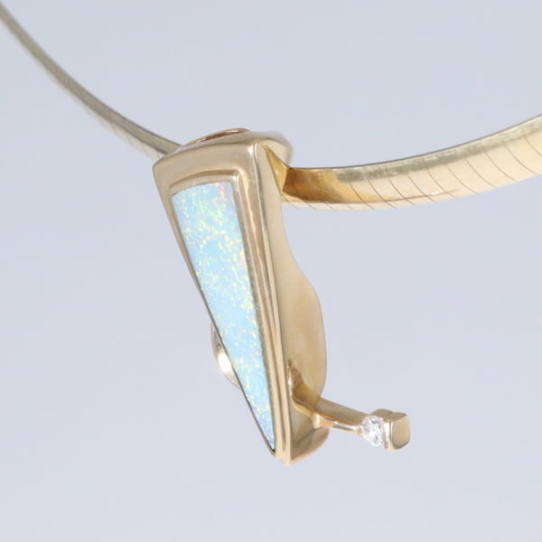 Opal Pendant Triangle Inlaid Design with .06ct Round Diamond