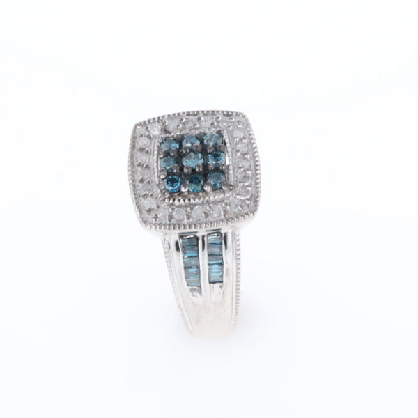 Square Blue & White Diamond Ring