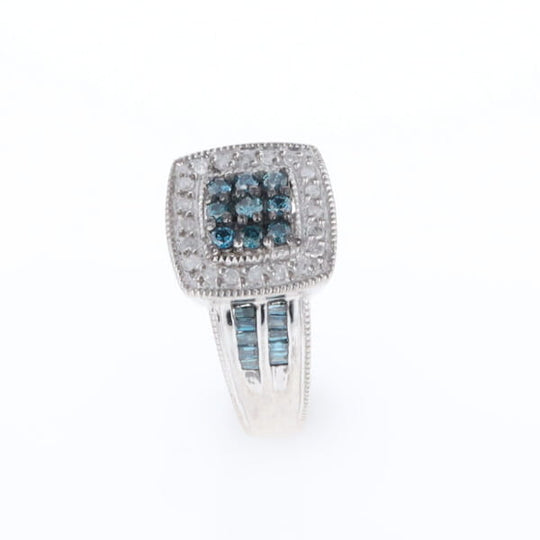 Square Blue & White Diamond Ring