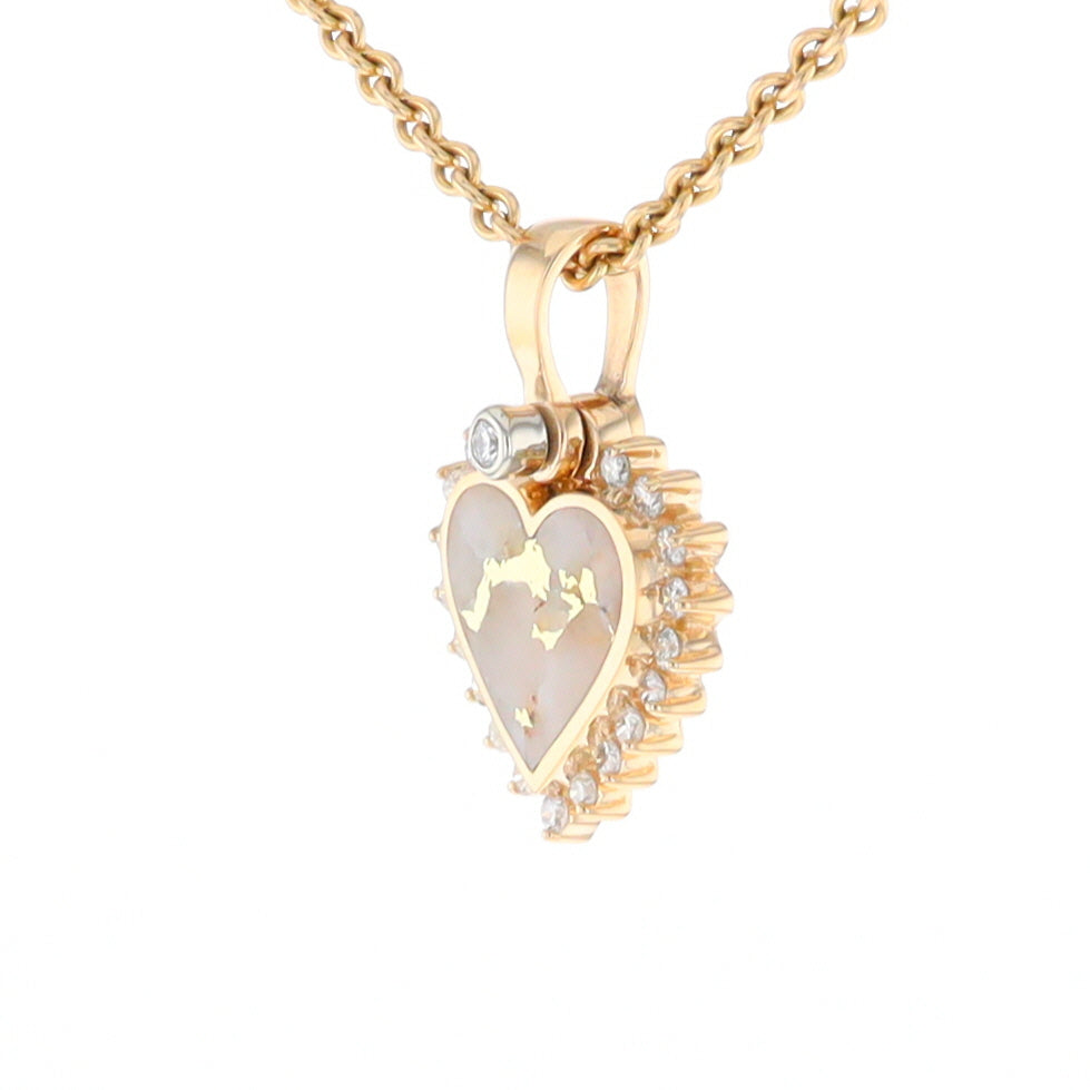 G2 Gold Quartz Pendant Heart Inlaid .21ctw Diamond Halo Design Pendant