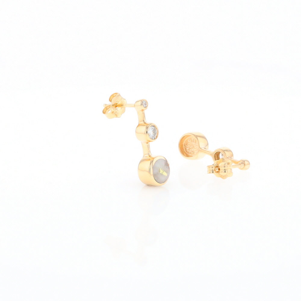 Gold Quartz Round Inlay with Diamond Accents Stud Earrings G2