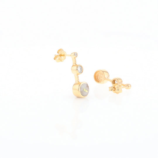 Gold Quartz Round Inlay with Diamond Accents Stud Earrings G2