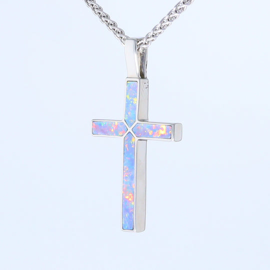 Opal Pendant 4 Section Inlaid Cross