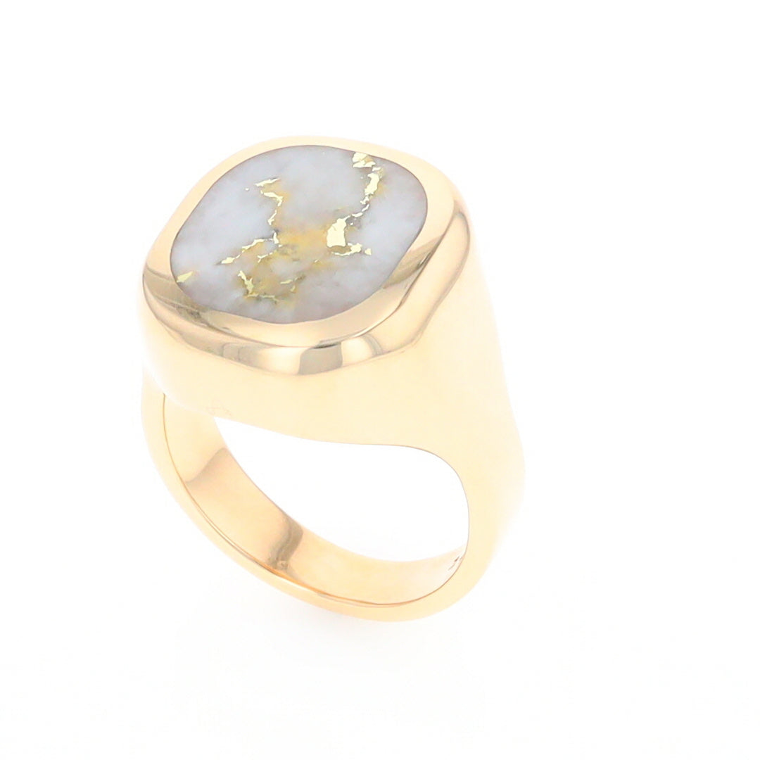 Gold Quartz Ring, Rectangle Inlaid Center