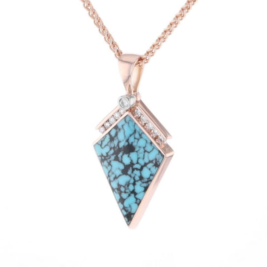 Turquoise Kite Shaped Inlaid Pendant with 0.19ctw Diamonds